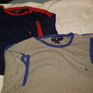 (2) polo tshirts dark blue is Med gray is xl